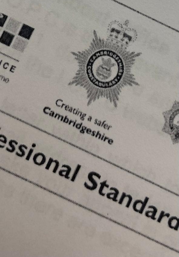 Photo of a letter from Cambridgeshire Police.