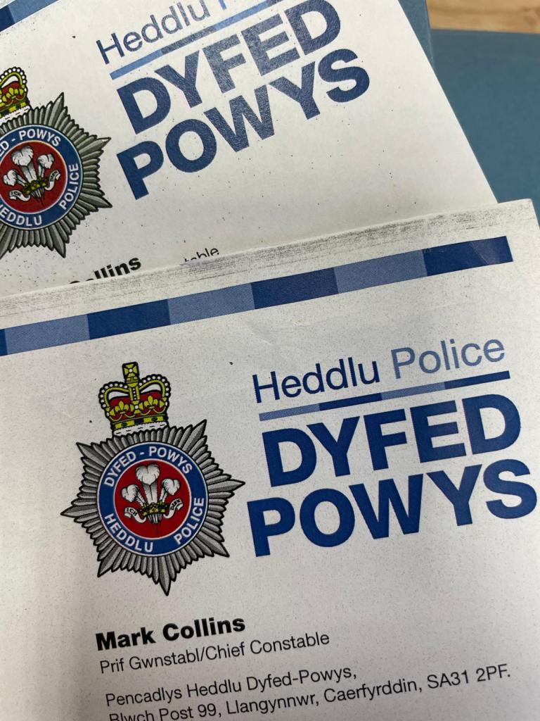Photo of letters from Dyfed Powys Police.