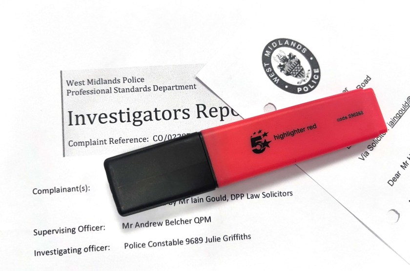 Photo of a West Midlands Police Professional Standards Department Investigators Report.