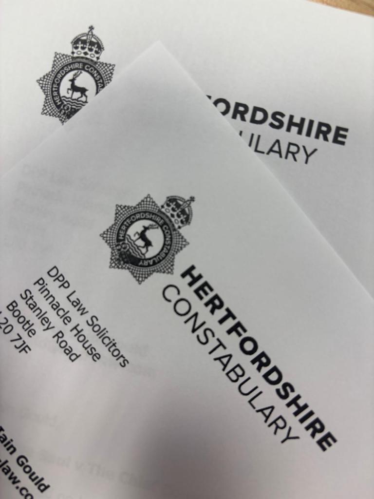Picture of letters from Hertfordshire Police.